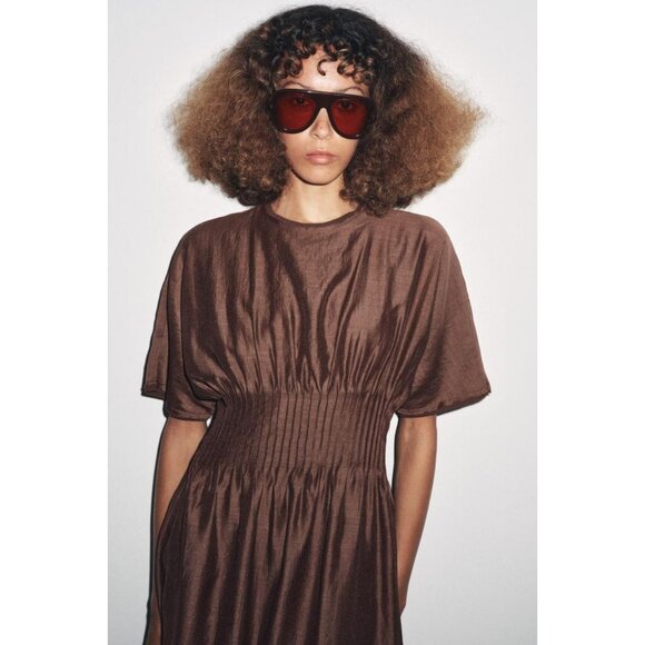 ZARA PLEATED WAIST KNIT DRESS WITH MATCHING DETAIL - Picture 3 of 7